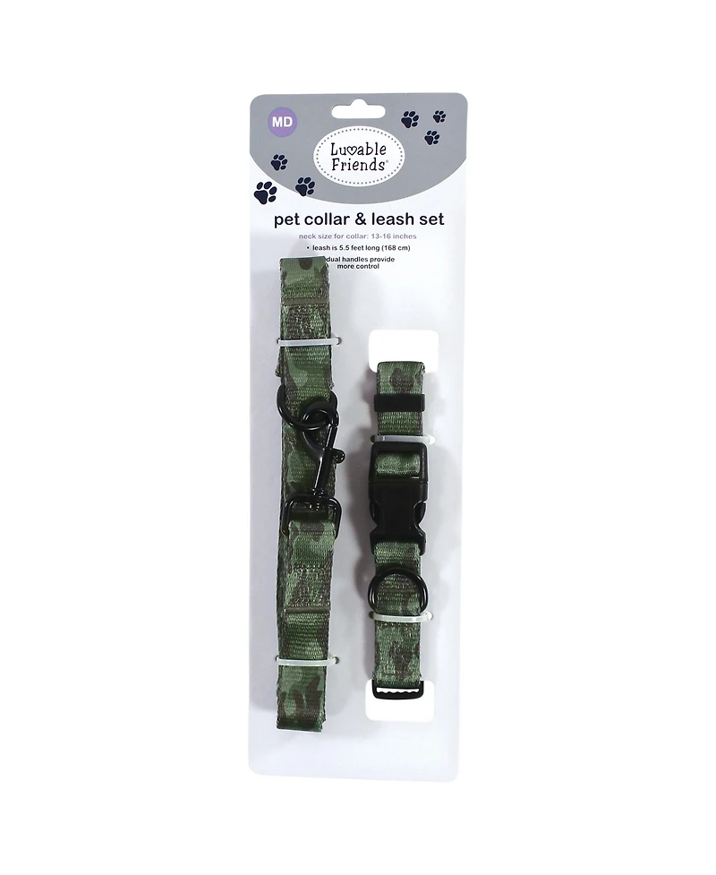 Luvable Friends Unisex Pet Collar and Leash Set, Camo, Small