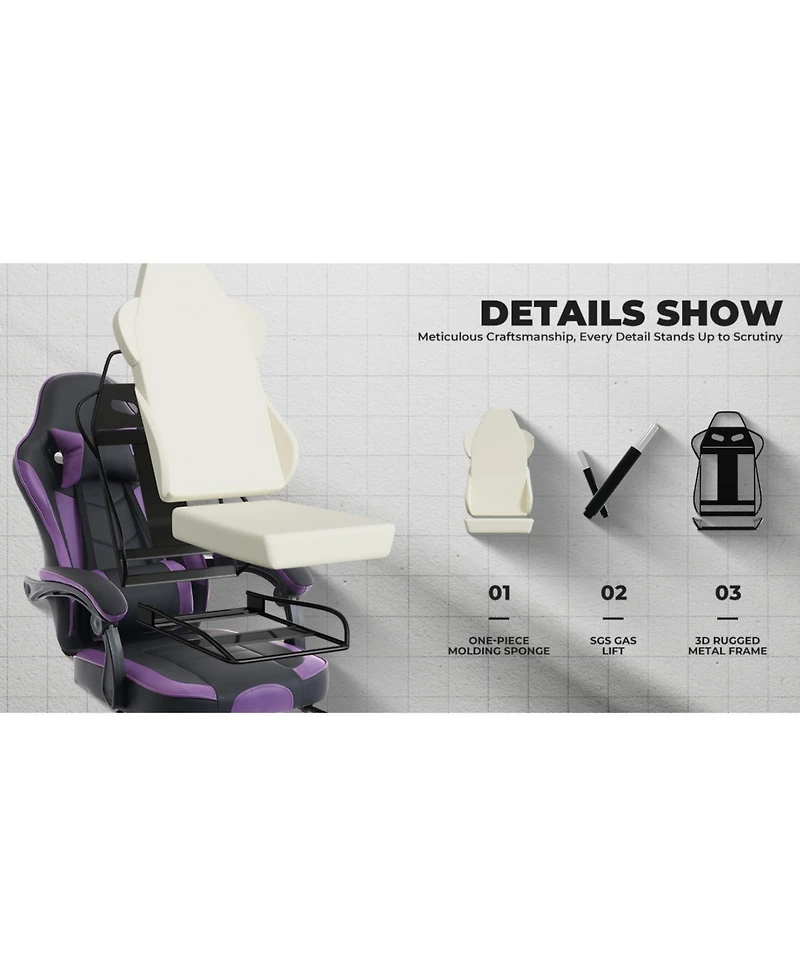 Streamdale Furniture Gaming Chair with Footrest & Massage - Black/Purple