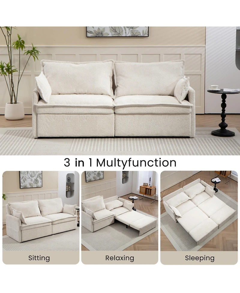 Streamdale Furniture Pull-Out Corduroy Sleeper Sofa Bed w/ Storage & Usb