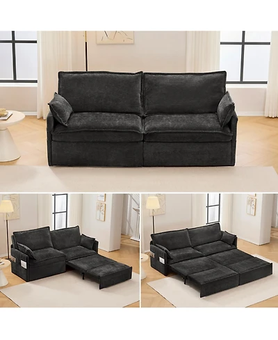 Streamdale Furniture 73.6" Pull Out Sofa Bed Chenille Sleeper Couch w/ Storage & Usb