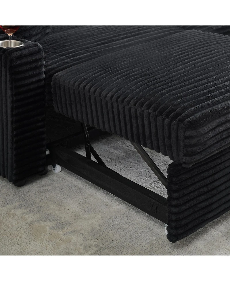 Streamdale Furniture 80" Folding Corduroy Sofa Bed w/ Cup Holder & Pillow - Black