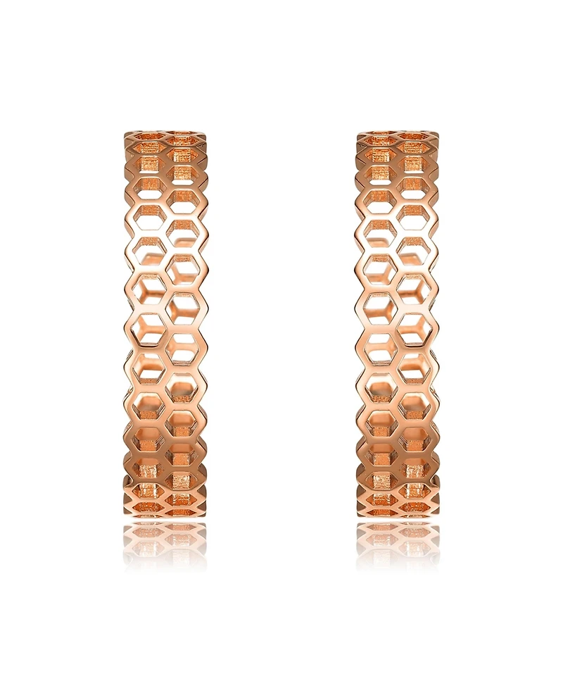 Rachel Glauber 18K Rose Gold Plated Honeycomb Open Hoop Earrings