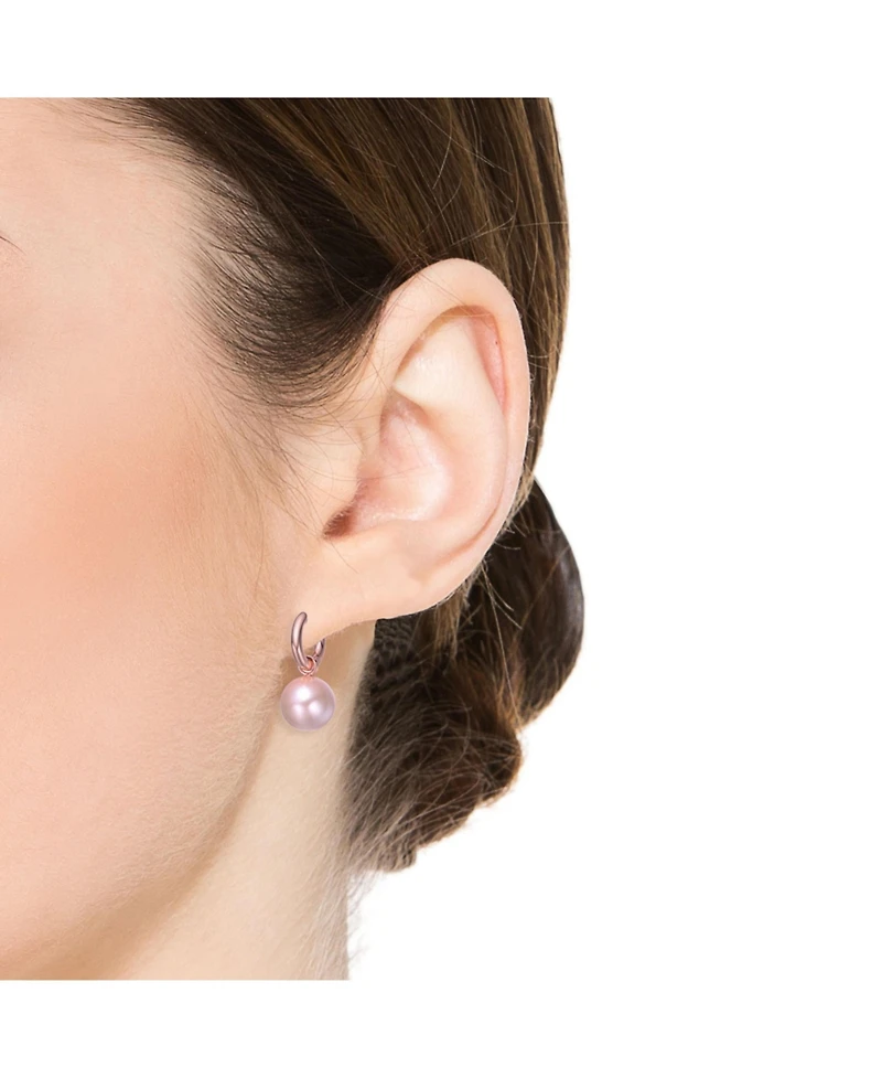 Rachel Glauber Round Colored Pearl Drop Hoop Earrings