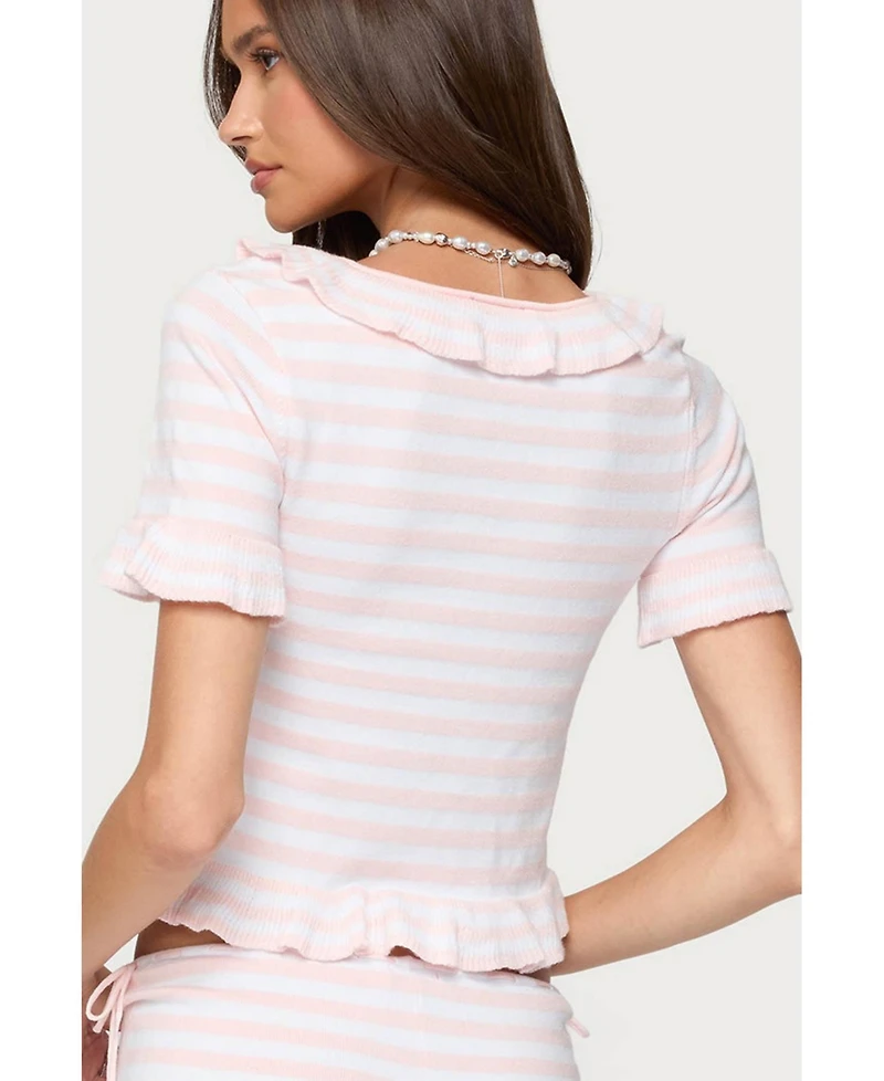 Edikted Women's Janelle Striped Knit Tie Front Top