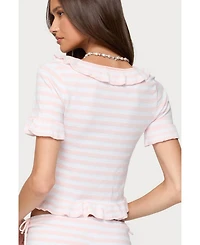 Edikted Women's Janelle Striped Knit Tie Front Top