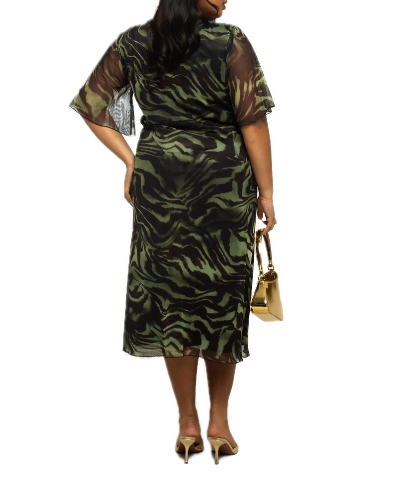 Fashion-szn Curve Women's Zebra Print Mesh Midi Dress