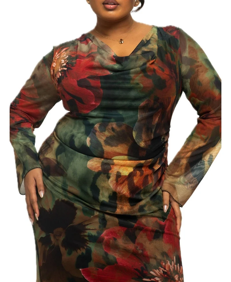Fashion-szn Curve Women's Floral Print Mesh Maxi Dress