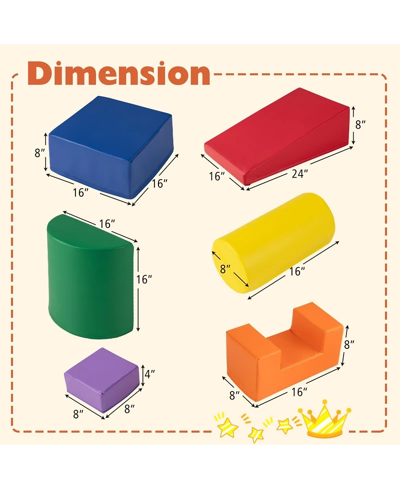 Gymax Toddler 6 Pcs Climber Play Set Indoor Foam Climb & Crawl Activity Blocks w/ Cover