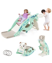 Gymax 4-in-1 Kids Slide Rocking Toy Horse w/Basketball Hoop Rings