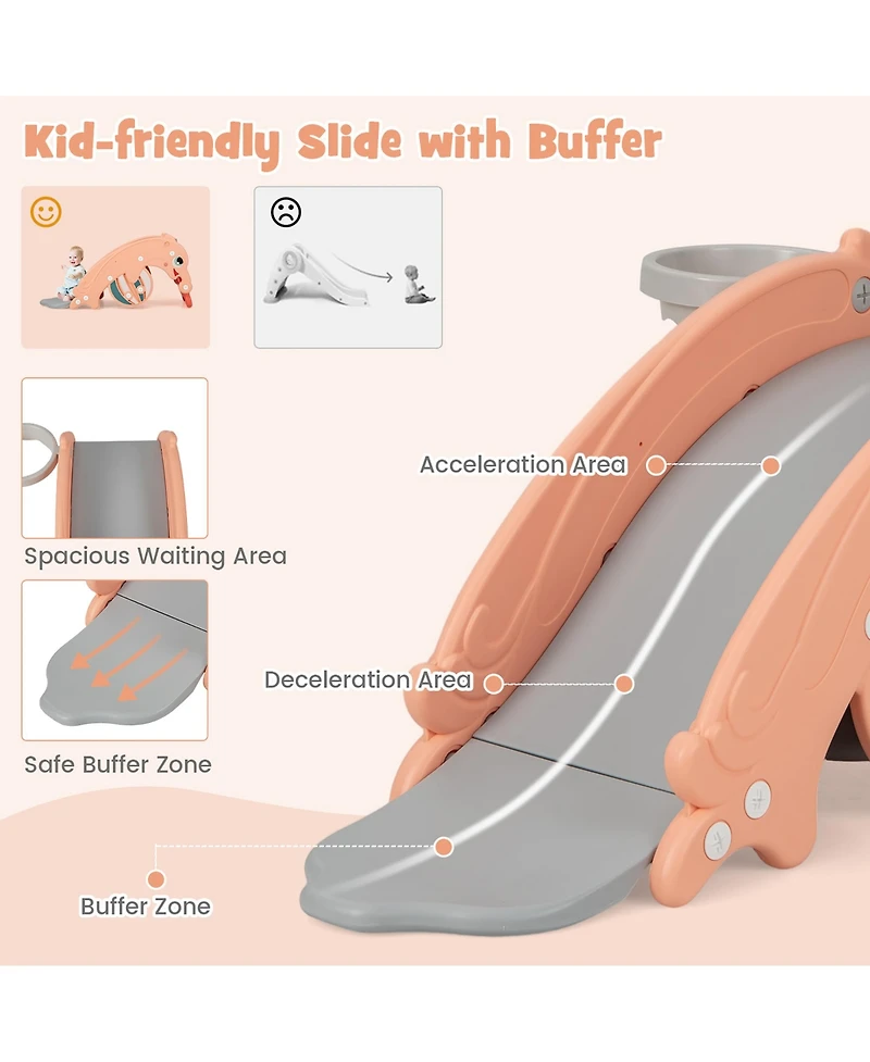 Gymax 3-in-1 Kids Slide Rocking Horse Set Convertible Toddler Slide w/ Basketball Hoop Green