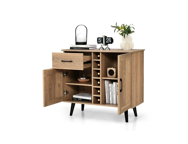 Buffet Sideboard with 2 Doors, Drawer, and Built-In 6-Bottle Wine Rack