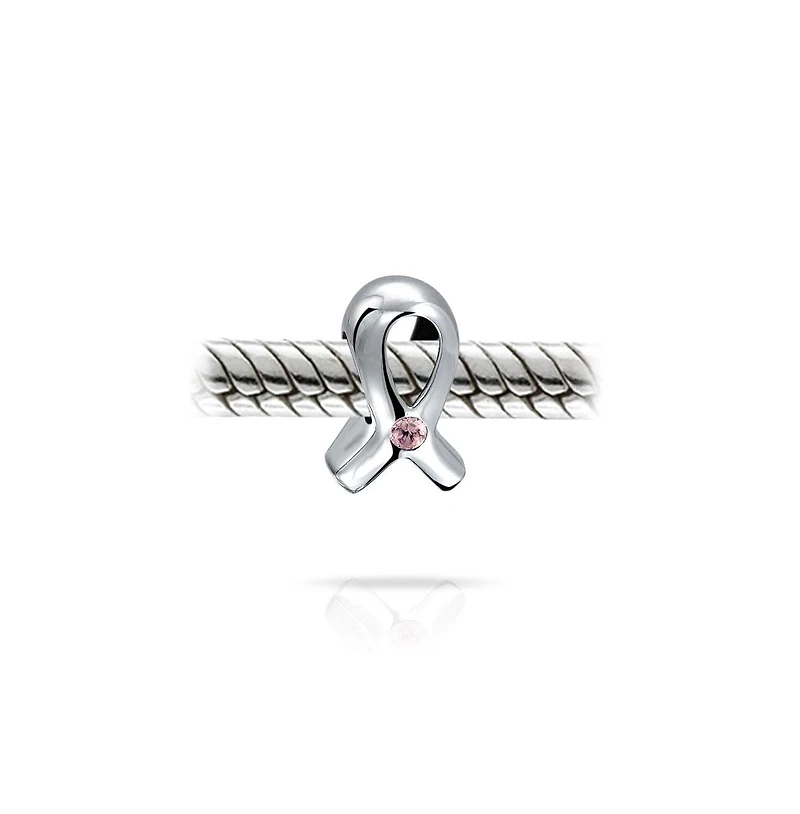 Bling Jewelry Set of 3 Pink Ribbon Breast Cancer Survivor Cz Glass Solid Crystal Spacer Charm Bead Sterling Silver