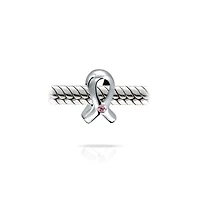 Bling Jewelry Set of 3 Pink Ribbon Breast Cancer Survivor Cz Glass Solid Crystal Spacer Charm Bead Sterling Silver