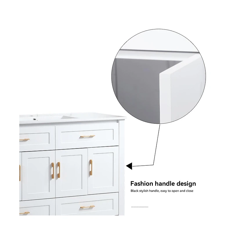 Casainc 48" White Vanity with Ceramic Sink Combo, 4 Soft-Close Doors & 4 Drawers, Elegant Storage Unit
