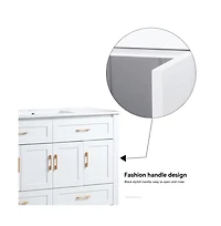 Casainc 48" White Vanity with Ceramic Sink Combo, 4 Soft-Close Doors & 4 Drawers, Elegant Storage Unit