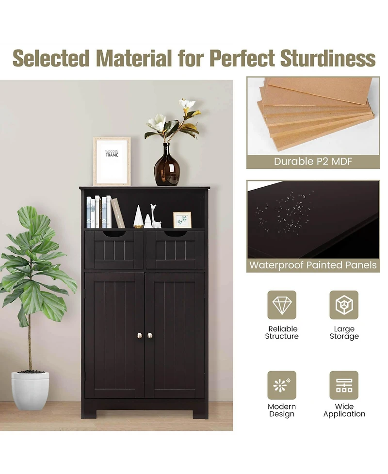 Wooden Bathroom Side Cabinet with 2 Drawers and Doors for Extra Storage