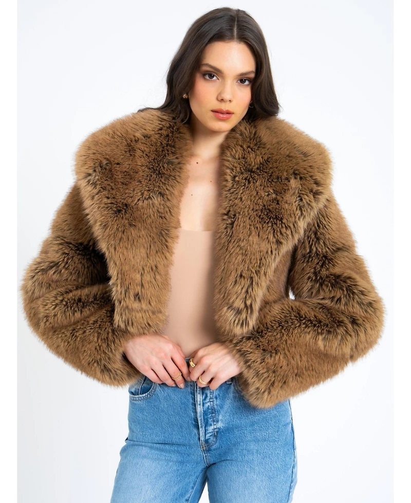 Miss Circle Women Yadavi Brown Faux Fur Cropped Jacket