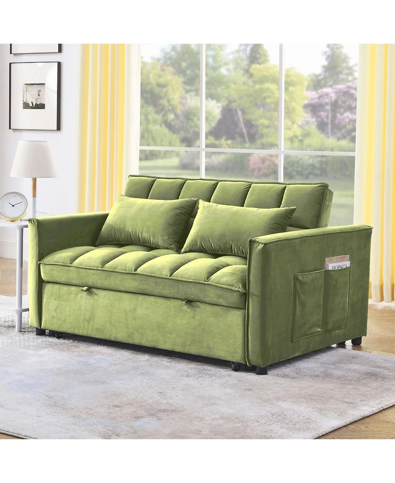 Streamdale Furniture Velvet Green 54" Sleeper Sofa with Adjustable Back