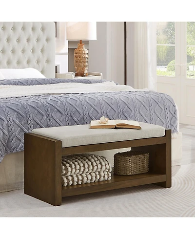 Streamdale Furniture 40" Beige Bench with Shoe Rack & Removable Cushion