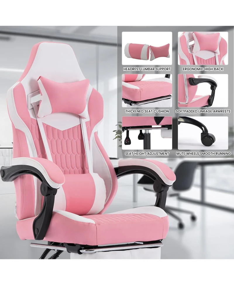 Streamdale Furniture Pink Gaming Chair with Footrest Ergonomic High Back