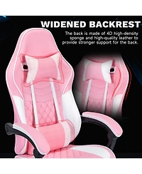 Streamdale Furniture Pink White Gaming Chair with Massage & Footrest