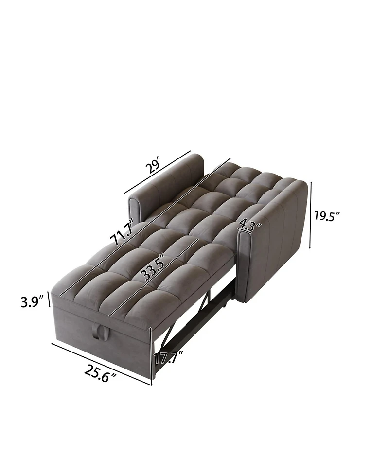 Streamdale Furniture 38.2" Foldable Velvet Sofa Bed - Dark Gray