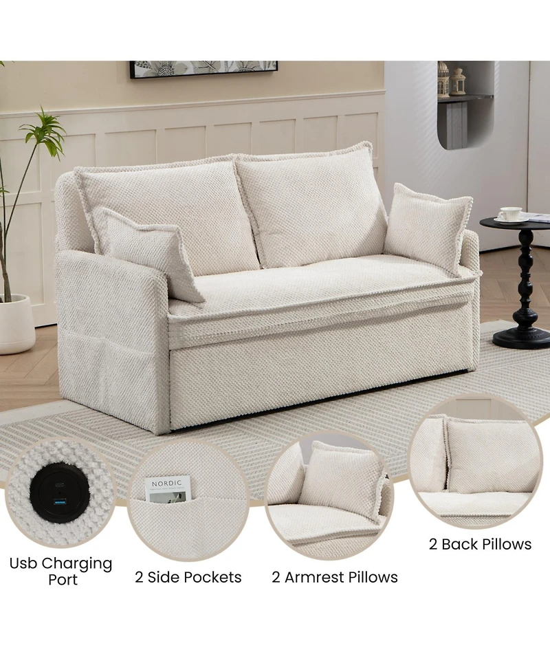 Streamdale Furniture Corduroy Convertible Sleeper Sofa Bed with Usb Ports