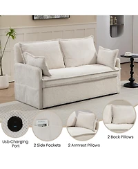Streamdale Furniture Corduroy Convertible Sleeper Sofa Bed with Usb Ports