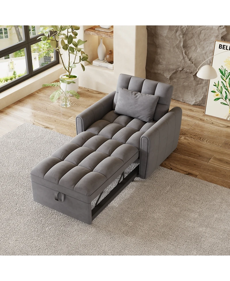 Streamdale Furniture 38.2" Foldable Velvet Sofa Bed - Dark Gray