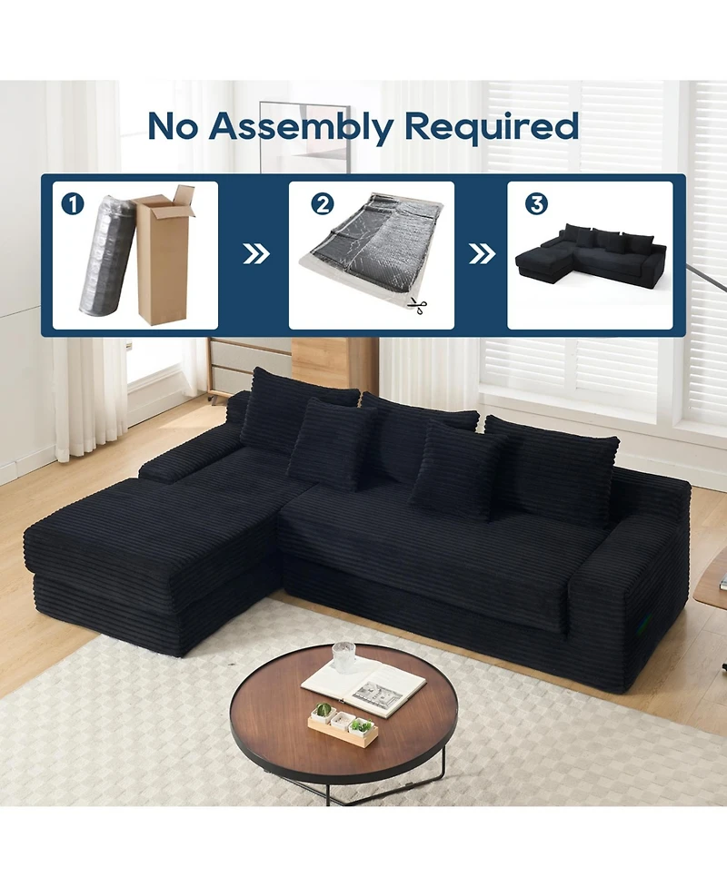 Streamdale Furniture L-Shaped Corduroy Sectional Sofa Bed - Black