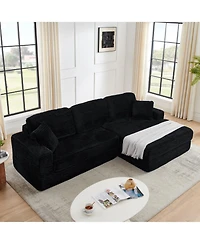 Streamdale Furniture L-Shape Corduroy Sectional Sofa Bed - Black