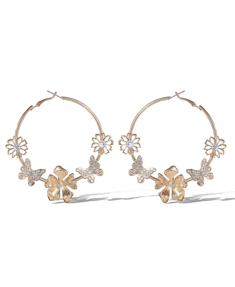 Jessica Simpson Floral Hoop Earrings in Gold