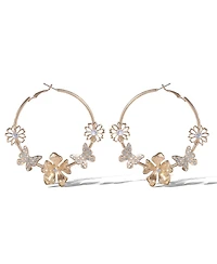 Jessica Simpson Floral Hoop Earrings in Gold
