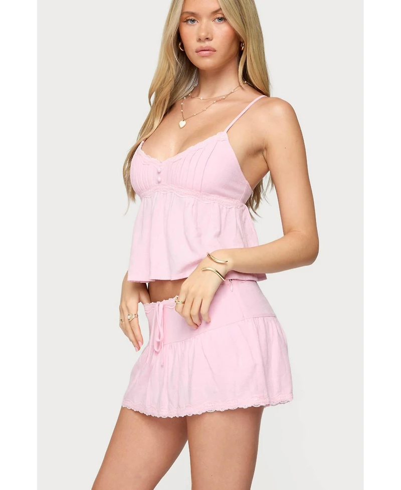 Edikted Womens Selene Lacey Pleated Tank Top