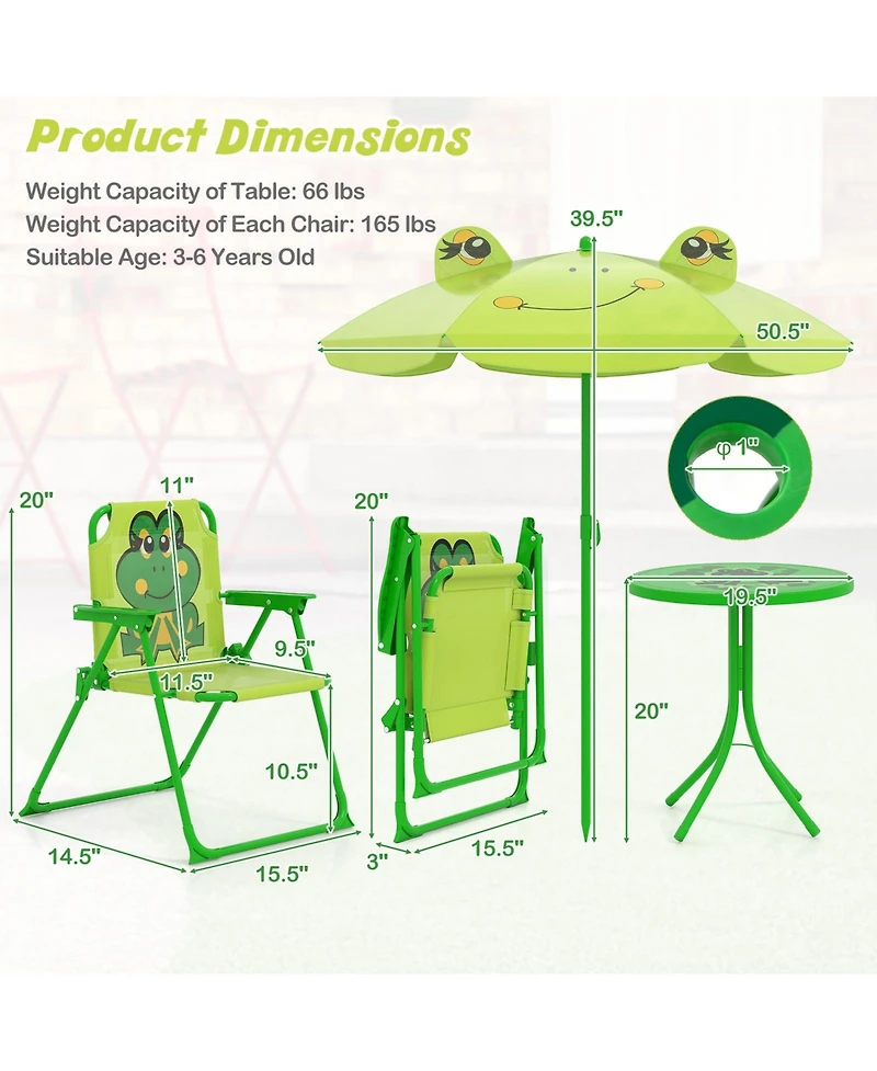 Gymax Toddler Picnic Table & Chair Set w/ 2 Folding Chairs & Height Adjustable Umbrella