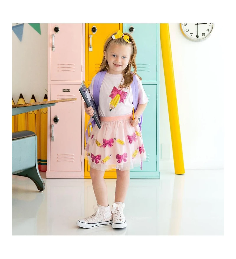 Sweet Wink Little and Big Girls Back to School Cutie Sequin Tutu Skirt