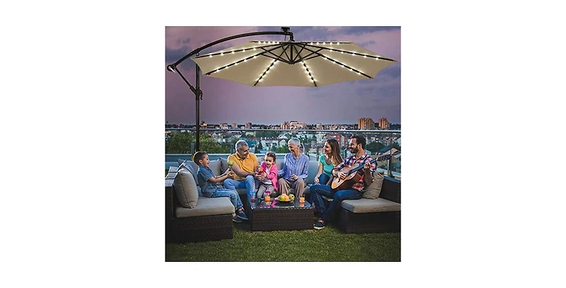 Mecale 10 Feet 360° Rotation Solar Powered Led Patio Offset Umbrella without Weight Base