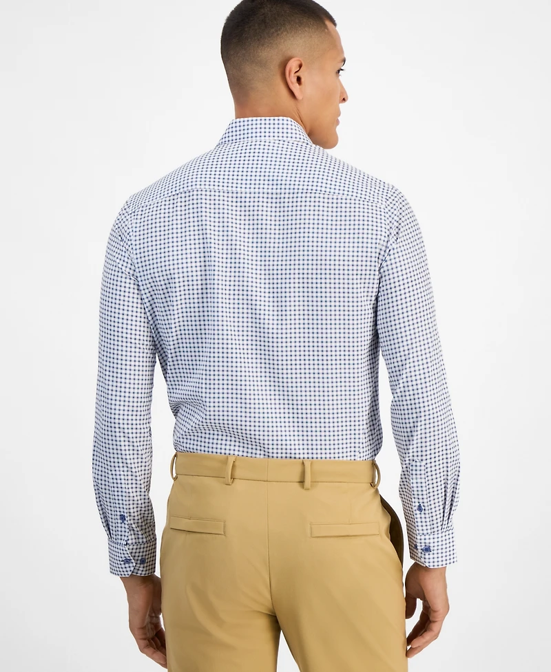 Tom Baine Men's Slim-Fit Performance Four-Way Stretch Mini Plaid Dress Shirt