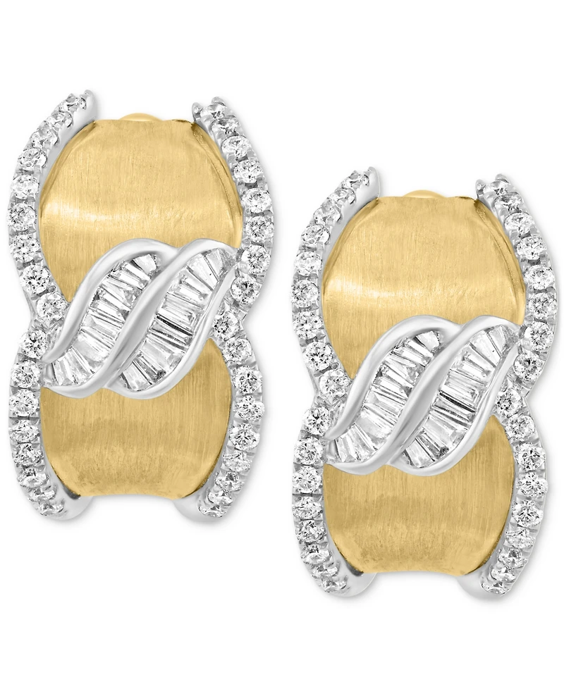 Effy Diamond Round & Baguette Curvy Hoop Earrings (1/2 ct. t.w.) in 14k Gold