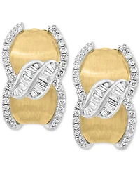Effy Diamond Round & Baguette Curvy Hoop Earrings (1/2 ct. t.w.) in 14k Gold