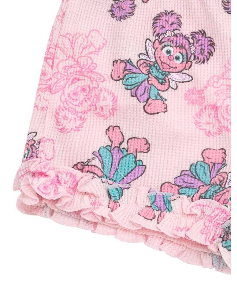 Sesame Street Baby Girls' Abby Cadabby Waffle-Knit Short-Sleeve Ruffled-Trim T-Shirt and Shorts, 2-Piece Set