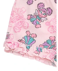 Sesame Street Baby Girls' Abby Cadabby Waffle-Knit Short-Sleeve Ruffled-Trim T-Shirt and Shorts, 2-Piece Set