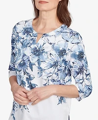 Alfred Dunner Petite Floral Split Beaded Top
