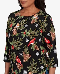 Alfred Dunner Petite Cardinals and Pinecones Top