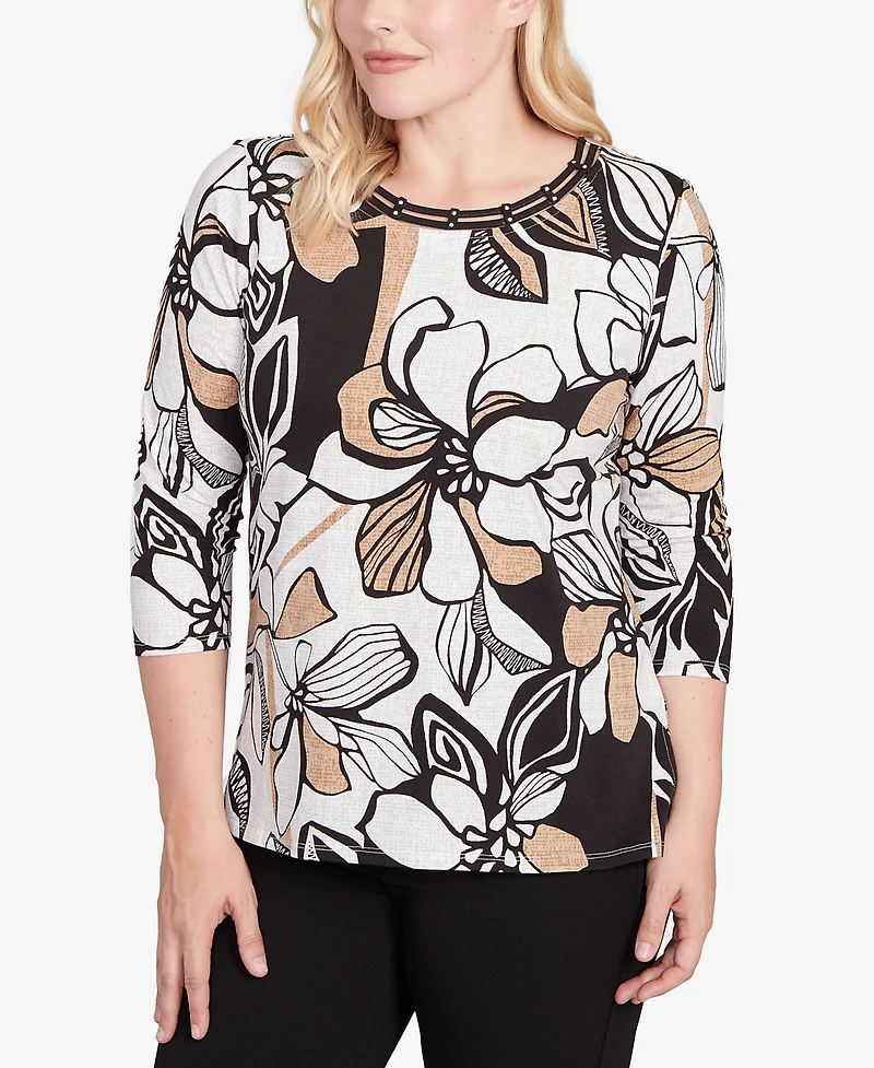 Alfred Dunner Petite Leaf Floral Top