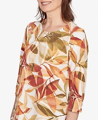 Alfred Dunner Petite Leaf Pleated Top