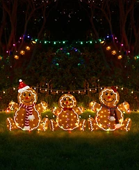 Glitzhome Lighted Fabric Christmas 2D Gingerbread Family Outdoor Decor, Set of 3