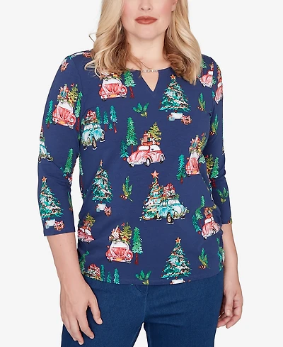 Alfred Dunner Petite Christmas Tree Beaded Top