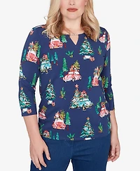 Alfred Dunner Petite Christmas Tree Beaded Top