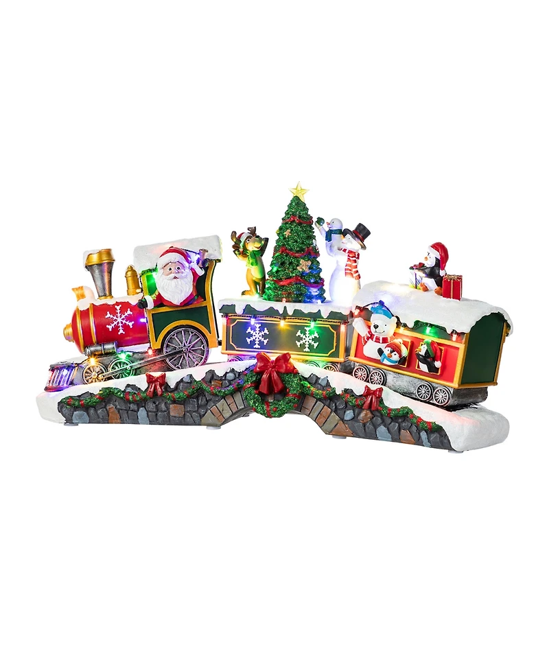 Glitzhome 20" Lighted Resin Christmas Santa Train Village